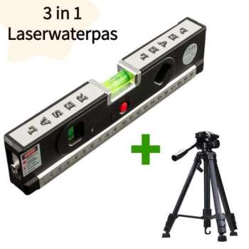 Laserwaterpas incl statief - Rolmaat met Kruislijnlaser - Waterpas met laser