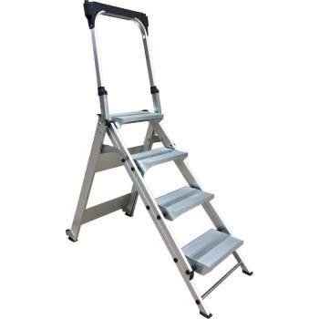 AL Ladder,Werkbordes 4 treden met beugel, Veiligheidsvouwtrap