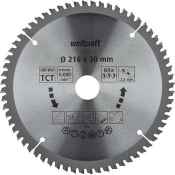 Wolfcraft HM-zaagblad 216 x 30 x 2,8 mm