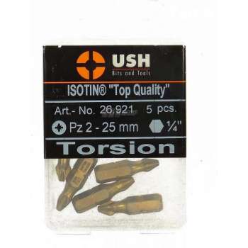 USH Isotin Top Quality Bits, Ph 2 - 25 mm, 1/4 inch, 5 stuks, (26911)