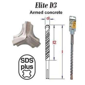 Hamerboor Elite SDS-plus D3 * 16,00x460 mm boorkop met 3-snijvlakken voor gewapend beton