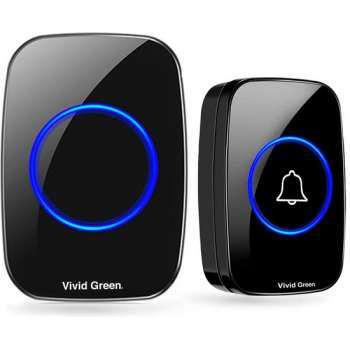 Vivid Green Draadloze Deurbel - Deur Bel - Deurbellen - Wireless Doorbell - IP44 Waterdicht - Draadloos met Ontvanger - Zwart