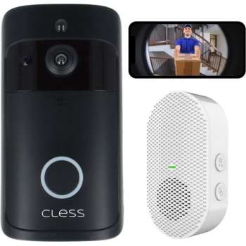 Cless- Deurbel met camera incl. 16GB - inclusief chime - draadloze deurbel - video deurbel - zwart
