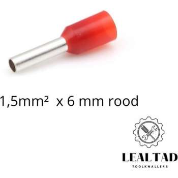 Adereindhuls 1,5 mm² x 6 mm rood 100 stuks | Ferrule | Draadhuls | Adereindhulzen | Eindverbinder