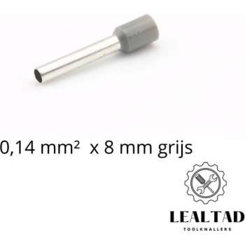 Adereindhuls 0,14x8 mm grijs 100 stuks | Ferrule | Draadhuls | Adereindhulzen | Eindverbinder