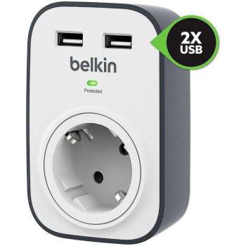 Belkin SurgeCube-spanningsbeveiliger met 1 stopcontact en 2 USB poorten