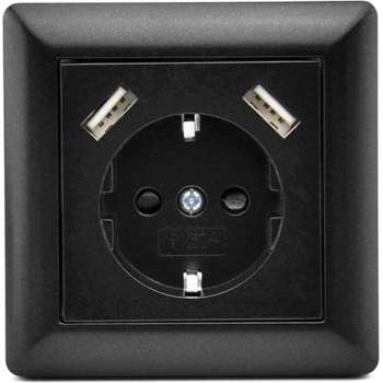 Homra Brock USB stopcontact | Inbouw wandcontactdoos | Zwart