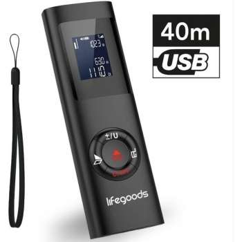 LifeGoods Laser Afstandsmeter - USB Oplaadbaar incl. Kabel - 40 Meter Bereik - 2mm Nauwke