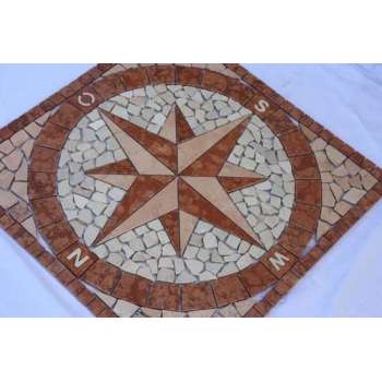 Marmer mozaiek tegel medallion windroos rood 60 x 60 cm