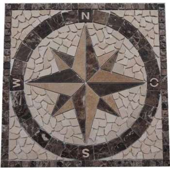Marmer mozaiek tegel medallion windroos bruin 60 x 60 cm