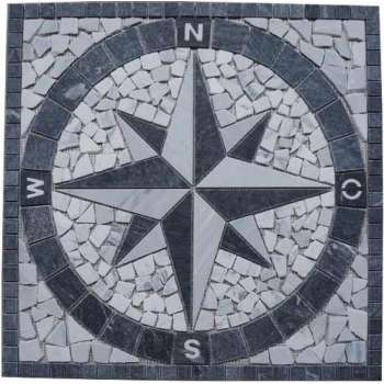 Marmer mozaiek tegel medallion windroos grijs 60 x 60 cm